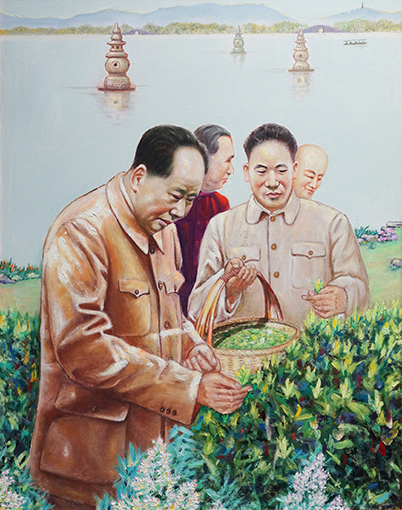 《春茶》1963年春，毛主席在杭卅西湖刘庄采摘龙井茶。.jpg
