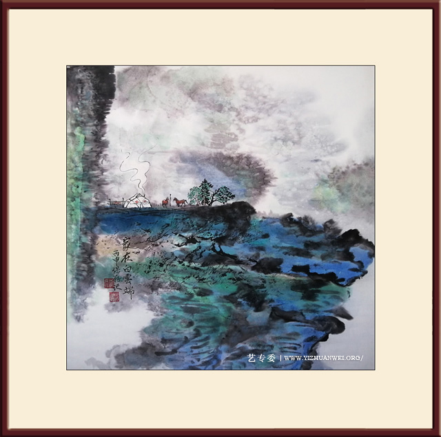 李保存作品-中国画《家在白云端》尺寸：69cmx69cm-价格：每平尺12000元.jpg