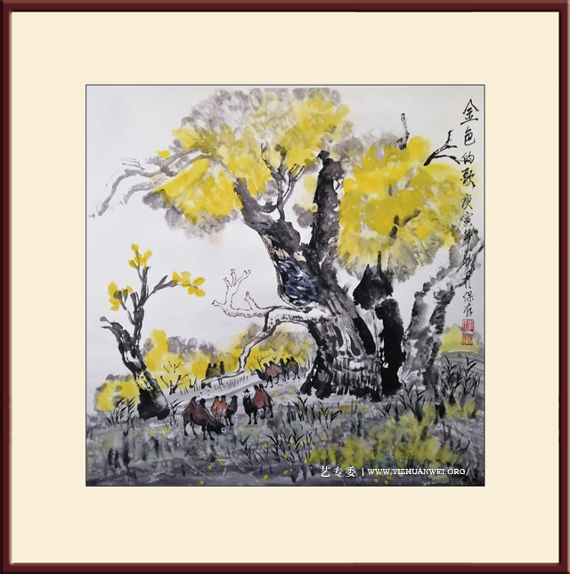 李保存作品-中国画《金色的歌》尺寸：69cmx69cm-价格：每平尺12000元.jpg