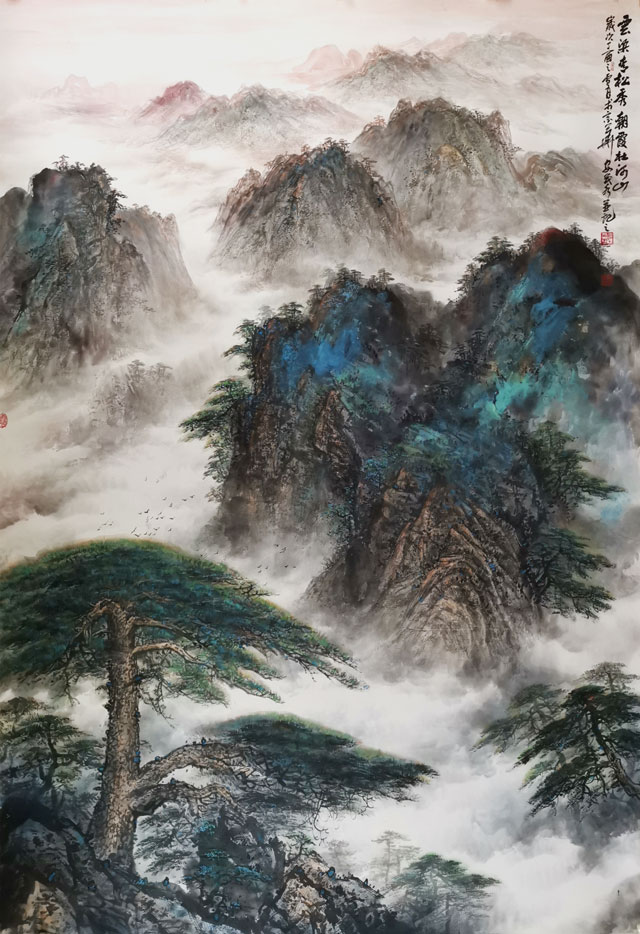 安茂水作品《云染青松秀，朝霞壮河山》.jpg