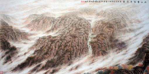 《秋山云壑飞流图》133×67cm