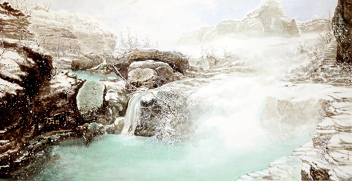 《朝雾寒潭》120×244cm