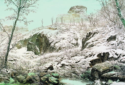 《雕峰春雪》450×300cm