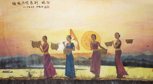 《傣族风情系列-晚归》规格：183×97cm 价格：28000元