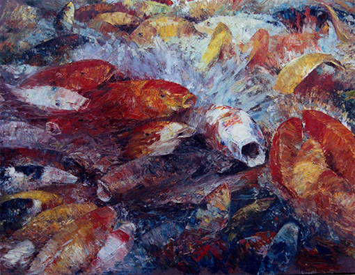 油画《 锦鳞》规格：130x100cm 价格：每平尺15000元.jpg