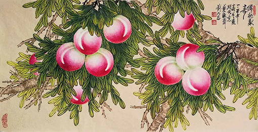 刘乃忠作品5《僲桃献寿》规格：四尺整张 价格：每平尺20000元.jpg