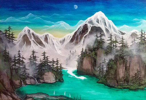 庞淳作品4《雪山•冷湖•晓月》2018年创作   尺寸：100x70.jpg