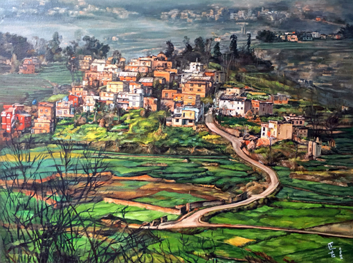 巴古作品8《记忆中的村庄》 布面油画  120x150(cm).jpg