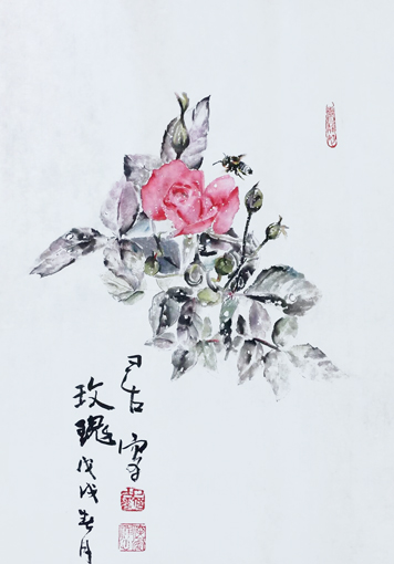 巴古作品9《玫瑰》水墨画四尺斗方.jpg