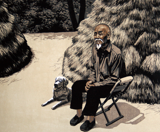 版画《看场的老人》54×44cm 2014.JPG