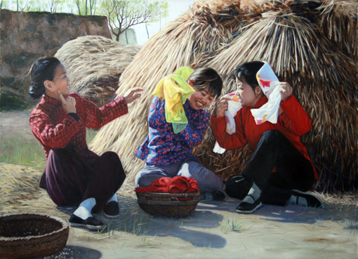 油画《三个女人一台戏》100×73cm  2009.jpg