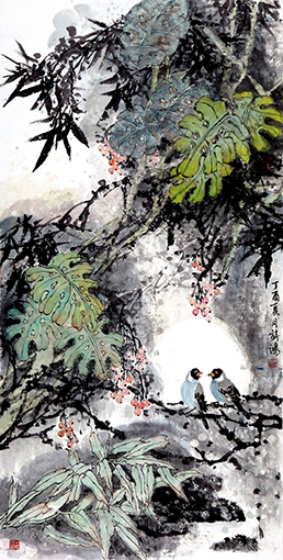 李诗鸿作品《花好月圆》规格：138cmx69cm.jpg