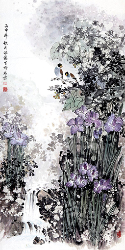 李诗鸿作品《花明笼轻雾》规格：138cmx69cm.jpg