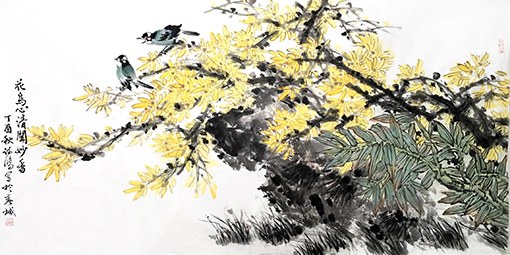 李诗鸿作品《花鸟清心闻妙香》规格：138cmx69cm.jpg