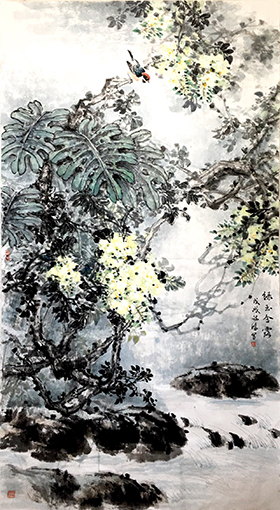 李诗鸿作品《绿玉含露》规格：180cmx97cm.jpg