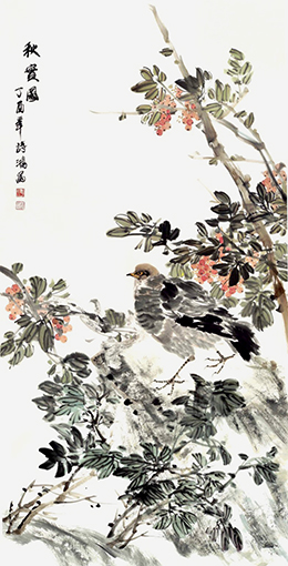 李诗鸿作品《秋實图》规格：138cmx69cm.jpg
