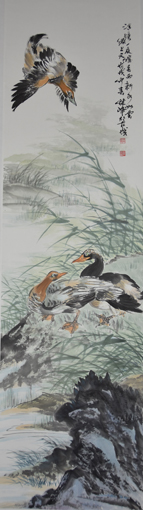 《清塘戏鸭》2018年作180cmx48cm.jpg