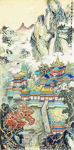 界画 蓬莱仙阁图 67x134cm.jpg