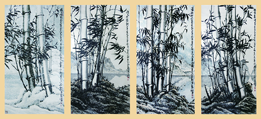 王永春作品《铁骨傲雪，高风亮节，潇湘细雨，嫩寒春晓》规格：180cmx97cmx4.jpg