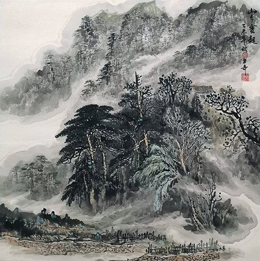 温世奇《山乡云起》规格：68cmx68cm.jpg