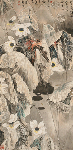 顾新敏作品：《醉荷图》130cmx65cm，.jpg