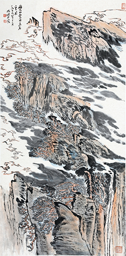 刘菎岭作品4《雁落云杉》138cmX69cm.jpg