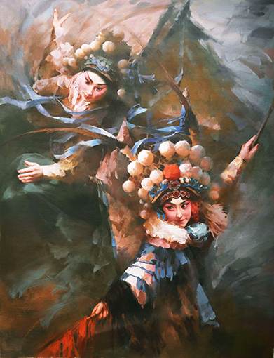 赵新颖作品 《穆桂英与杨忠保》规格 120㎝x90㎝材质 麻布油彩.jpg
