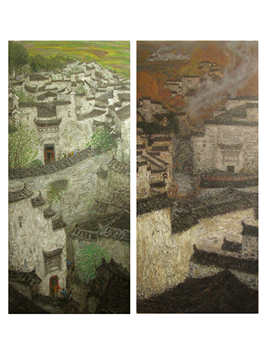 《春秋》 125 cm X 56cm X 2幅 油画 2010年 洪瑞生.jpg