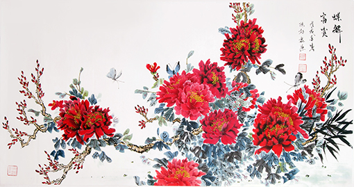陈朝晖作品《蝶舞富贵》规格：137cmx68cm(2018年作）.jpg