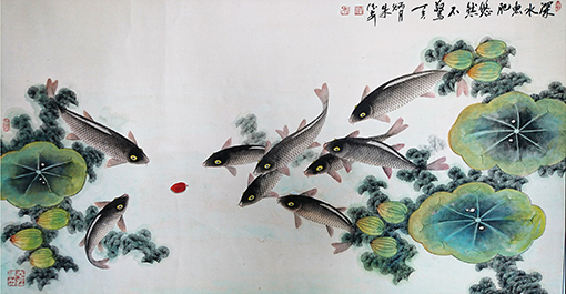 《深水鱼肥悠然不惊》规格： 180cmx97cm  价格：每平方尺80000元.JPG