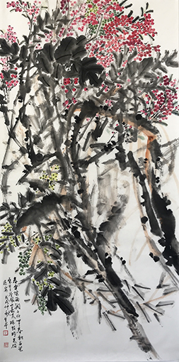 道金平作品《春雷惊雨润千山》规格：138cmx68cm.jpg
