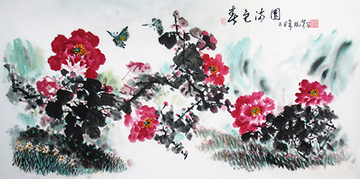 胡振汉作品1《春色满院》规格：136cmx68cm 价格：每平尺6000元.jpg