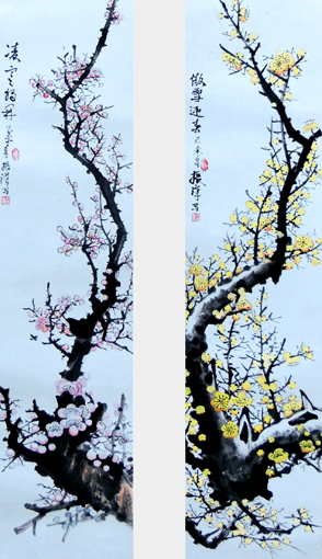 胡振汉作品7《凌寒独开 傲雪迎春》规格：34cmx136cmx2  价格：每平尺6000元.jpg