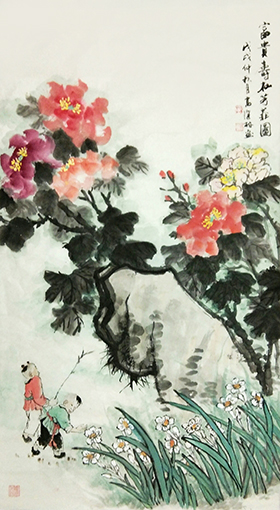 《富贵寿仙芳菲图》规格：138cmx68cm 价格：12000元.jpg