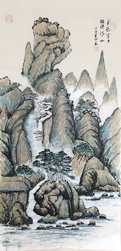杨书英作《云岭耸立、锦绣河山》规格：134cmx68cm.jpg