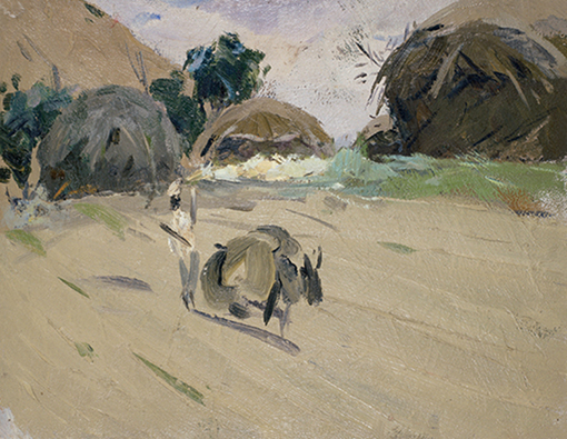 赶毛驴-林岗-27.5×36cm-纸板油画-1965.jpg