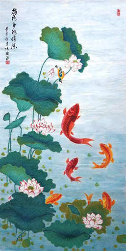 荷池鱼水情深        136x68cm.jpg