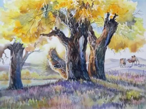 水彩画《胡杨之光》规格：75x55cm.jpg