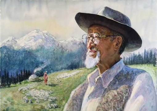水彩画《西部放歌——王洛宾》规格：75x55cm.jpg