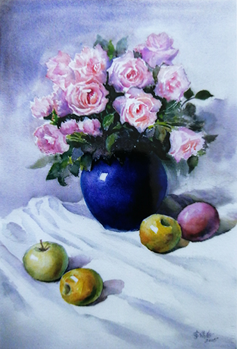 水彩画《花卉》规格：55x37cm.jpg