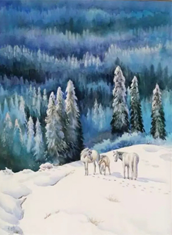 水彩画《雪域温情》75x55cm.jpg