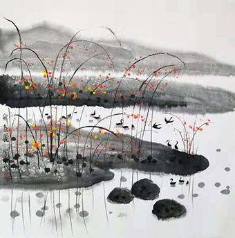 中国画《秋凫图》规格：68x68cm.jpg