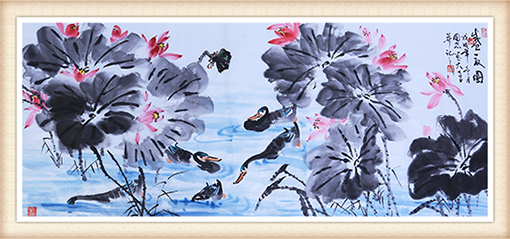 《青鸭戏新波》规格：136cmx68cm 价格：50000每平尺.png