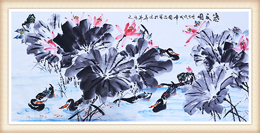 《戏水荷塘》规格：136cmx68cm 价格：50000每平尺.png