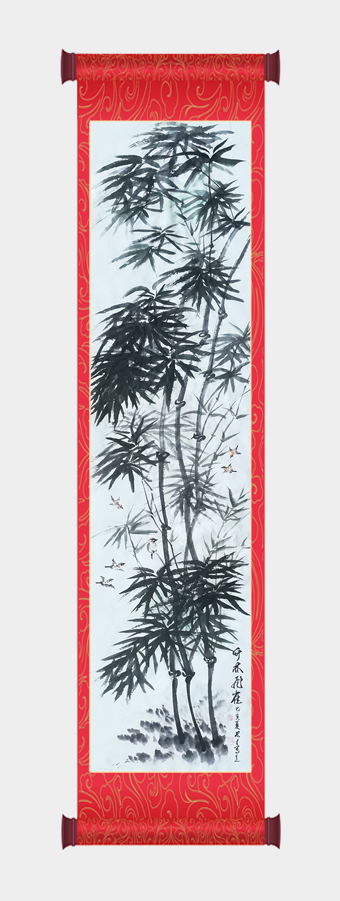 嵇宏才作品《竹林飞雀》(己亥) 尺寸：138cm×34cm 价格：12000元一幅 .jpg