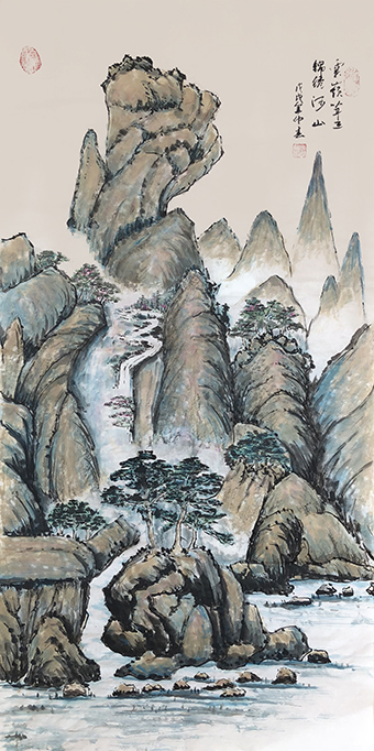 杨书英作《云岭耸立、锦绣河山》规格：134cmx68cm.jpg