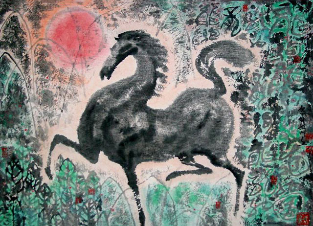 袁烈州《汉之魂》华夏文明千载岁，斑斑绿颜焕华彩；铜浇铁铸龙马魂，昂首阔步日朝阳。.jpg