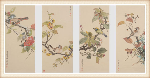白承玲作品《花鸟四条屏》尺寸：(31cmx69cm)x4-价格：21000元一幅.jpg