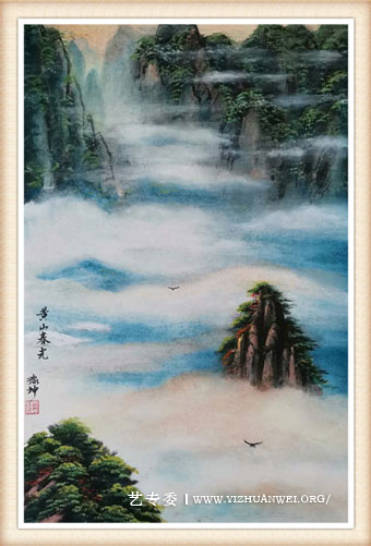 路豫坤作品《黄山春光》尺寸：斗方-价格：每平尺40000元——50000元.jpg