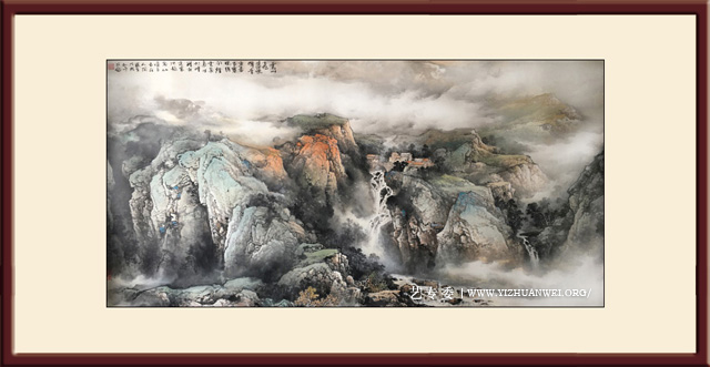 杨天佑作品《云山飞瀑鸣禅音》尺寸：98cmx180cm-2018年创-价格：每平尺15000元.jpg
